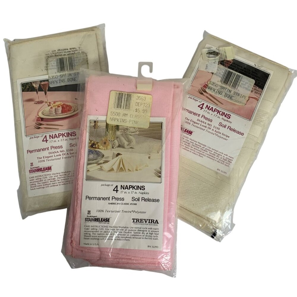Set of 3 Vintage Trevira Fabric Napkins Four Packs 17"x17" Permanent Stripe